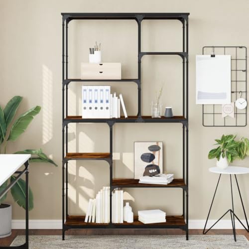 ZQQLVOO Bücherregal Räuchereiche Multifunktionales Bücherregal für Schlafzimmer 99x35,5x176 cm Holzwerkstoff und Stahl von ZQQLVOO