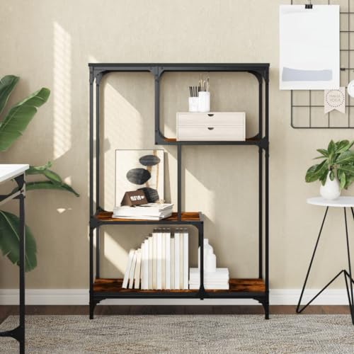ZQQLVOO Bücherregal Räuchereiche Multifunktionales Bücherregal für Wohnzimmer 81x36x115 cm Holzwerkstoff und Stahl von ZQQLVOO