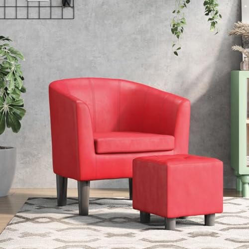 ZQQLVOO Clubsessel mit Fußhocker Rot Kunstleder Lounge Sessel cocktailsessel for Büro Balkon von ZQQLVOO