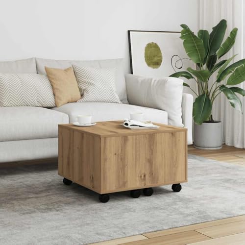 ZQQLVOO Couchtisch Artisan-Eiche Moderner Ecksofa Tisch mit Aufbewahrung und Rollen für Wohnzimmer 60x60x38 cm Holzwerkstoff von ZQQLVOO