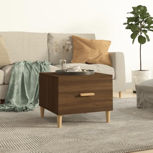 ZQQLVOO Couchtisch Braun Eiche Beistelltisch mit Schublade aus Holzwerkstoff, minimalistisches Design und Stauraum 50x50x40 cm Holzwerkstoff von ZQQLVOO