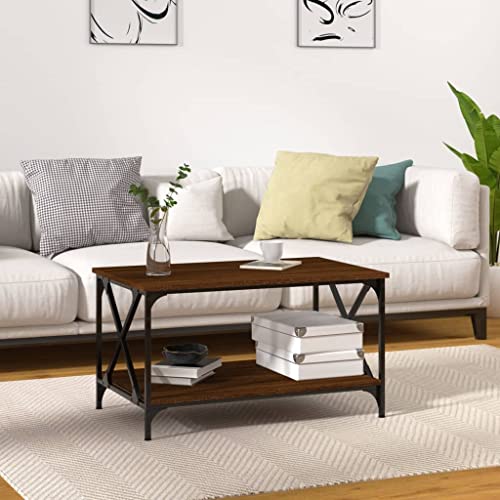 ZQQLVOO Couchtisch Braun Eichen-Optik Klassischer Holz Couchtisch mit Eisenrahmen und praktischer Ablage 80x50x45 cm Holzwerkstoff Eisen von ZQQLVOO