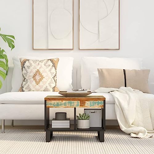 ZQQLVOO Couchtisch Couchtisch aus recyceltem Massivholz mit Eisengestell und Stauraum 55x50x40 cm Altholz Massiv von ZQQLVOO