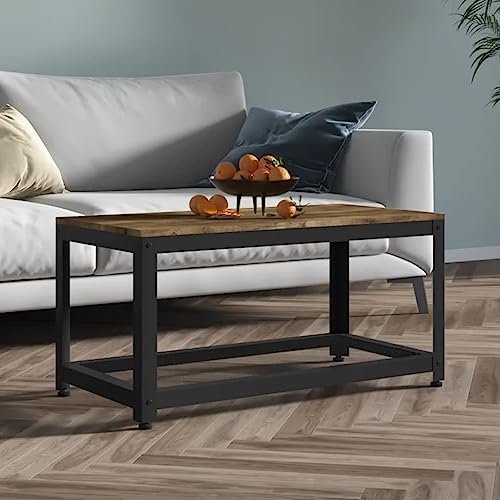 ZQQLVOO Couchtisch Dunkelbraun und Schwarz Eleganter Couchtisch mit Eisenrahmen und MDF-Platte, Stauraum Ablage 90x45x45 cm MDF und Eisen von ZQQLVOO