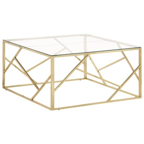 ZQQLVOO Couchtisch Golden Edelstahl und Hartglas Glastisch Couchtisch mit Edelstahlgestell, moderner Akzenttisch für Wohnzimmer von ZQQLVOO