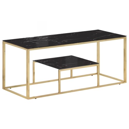 ZQQLVOO Couchtisch Golden Edelstahl und Hartglas Glastisch Couchtisch mit Edelstahlgestell, moderner Akzenttisch für Wohnzimmer von ZQQLVOO