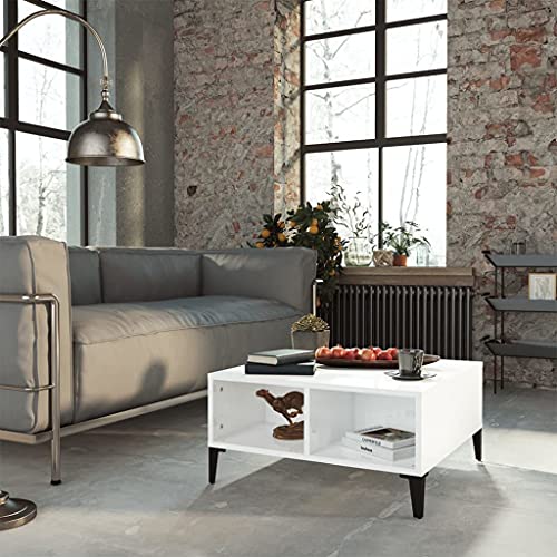 ZQQLVOO Couchtisch Hochglanz-Weiß Rustikaler Couchtisch mit Regalen aus Altholz für Wohnzimmer 60x60x30 cm Holzwerkstoff von ZQQLVOO