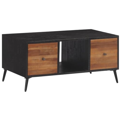 ZQQLVOO Couchtisch Holz Couchtisch mit Schubladen aus recyceltem Teakholz und Eisengestell 90x50x41 cm Recyceltes Massivholz Teak von ZQQLVOO