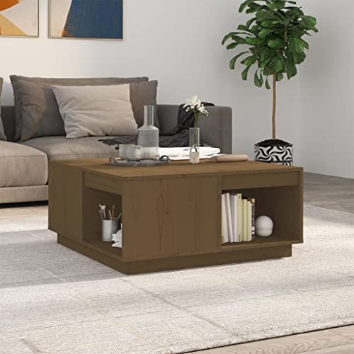 ZQQLVOO Couchtisch Honigbraun Massiver Kiefernholz Couchtisch mit Stauraum und Stabiler Rahmen 80x81x36,5 cm Massivholz Kiefer von ZQQLVOO