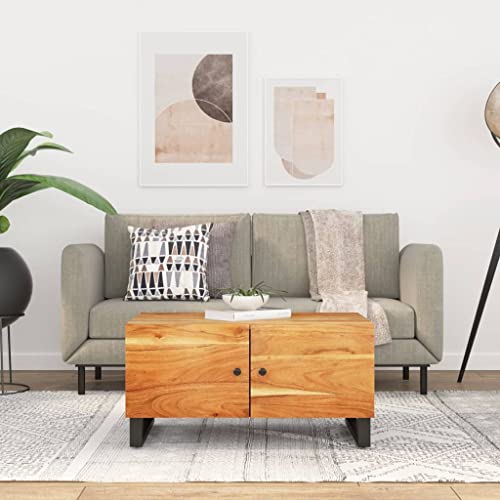 ZQQLVOO Couchtisch Massiver Akazienholz Couchtisch mit Stauraum und Türen für Wohnzimmer 80x50x40 cm Massivholz Akazie & Holzwerkstoff von ZQQLVOO