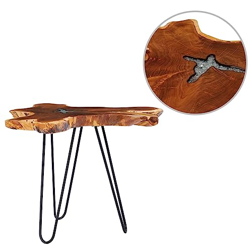ZQQLVOO Couchtisch Massiver Teakholz Couchtisch mit Polyresin-Dekoration und rustikalem Design 70 x 45 cm Massivholz Teak und Polyresin von ZQQLVOO