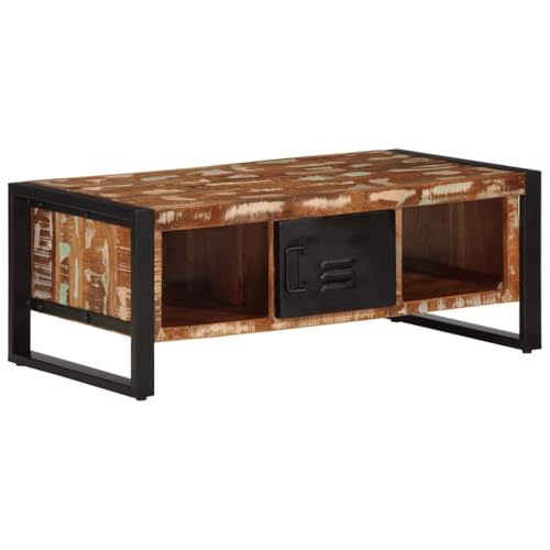 ZQQLVOO Couchtisch Mehrfarbig Massiver Mangoholz Beistelltisch mit Stauraum und Stabiler Platte 90x50x36 cm Altholz Massiv von ZQQLVOO