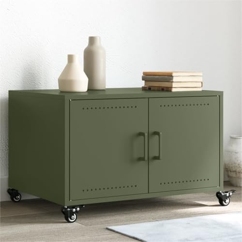 ZQQLVOO Couchtisch Olivgrün Robuster Couchtisch mit Stauraum und Rollen fürs Wohnzimmer 68x50x43,5 cm Stahl von ZQQLVOO