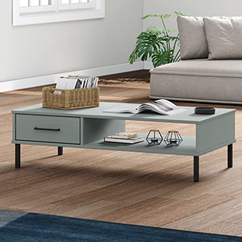 ZQQLVOO Couchtisch Oslo mit Metallbeinen Grau Massivholz Kiefer Holz Couchtisch mit Metallfüßen und Stauraum für Wohnzimmer von ZQQLVOO