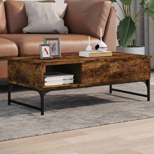 ZQQLVOO Couchtisch Räuchereiche Stilvoller Couchtisch mit Stauraum und verstellbaren Füßen aus Holzwerkstoff 100x50x35 cm Holzwerkstoff und Metall von ZQQLVOO