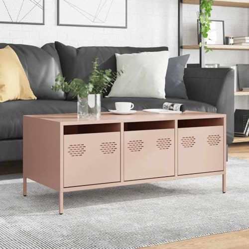 ZQQLVOO Couchtisch Rosa Industriestil Couchtisch mit Stahlgestell und Stauraum 101,5x50x43,5 cm Kaltgewalzter Stahl von ZQQLVOO