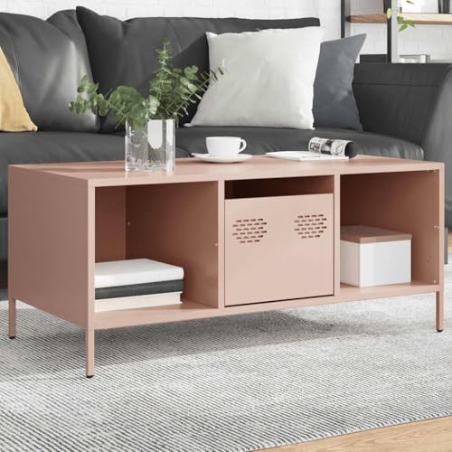ZQQLVOO Couchtisch Rosa Industriestil Couchtisch mit Stauraum und verstellbaren Beinen 101,5x50x43,5 cm Kaltgewalzter Stahl ZQQLVOO Couchtisch Rosa Industriestil Couchtisch mit Stauraum und verstellbaren Beinen 101,5x50x43,5 cm Kaltgewalzter Stahl von ZQQLVOO