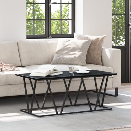 ZQQLVOO Couchtisch Schwarz Eiche Minimalistischer Couchtisch mit Eichenoberfläche und Metallgestell für Wohnzimmer 100x50x40 cm aus Holz und Metall von ZQQLVOO