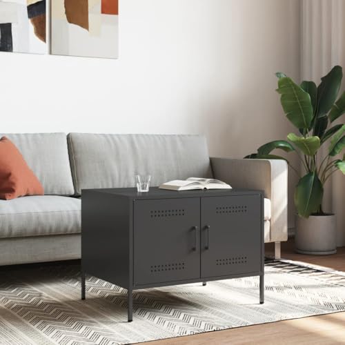 ZQQLVOO Couchtisch Schwarz Industrie-Stil Couchtisch mit Stauraum und verstellbaren Beinen 68x50x50,5 cm Stahl von ZQQLVOO