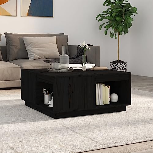 ZQQLVOO Couchtisch Schwarz Massiver Kiefernholz Couchtisch mit Stauraum und Stabiler Rahmen 80x81x36,5 cm Massivholz Kiefer von ZQQLVOO