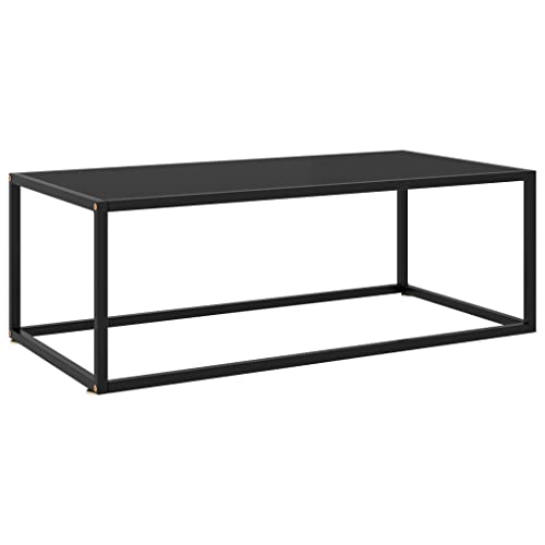 ZQQLVOO Couchtisch Schwarz mit Schwarzem Glas Moderner Couchtisch aus gehärtetem Glas und Stahl für Wohnzimmer 100x50x35 cm von ZQQLVOO