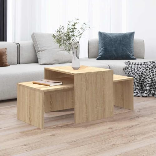 ZQQLVOO Couchtisch-Set Sonoma-Eiche Nesting-Tischset Eiche Stauraum Beistelltisch modern platzsparend 100x48x40 cm Holzwerkstoff von ZQQLVOO