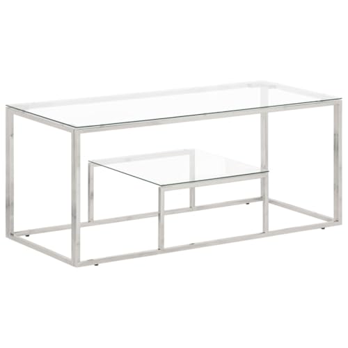 ZQQLVOO Couchtisch Silbern Edelstahl und Hartglas Glastisch Couchtisch mit Edelstahlgestell, moderner Akzenttisch für Wohnzimmer von ZQQLVOO