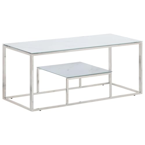 ZQQLVOO Couchtisch Silbern Edelstahl und Hartglas Glastisch Couchtisch mit Edelstahlgestell, moderner Akzenttisch für Wohnzimmer von ZQQLVOO