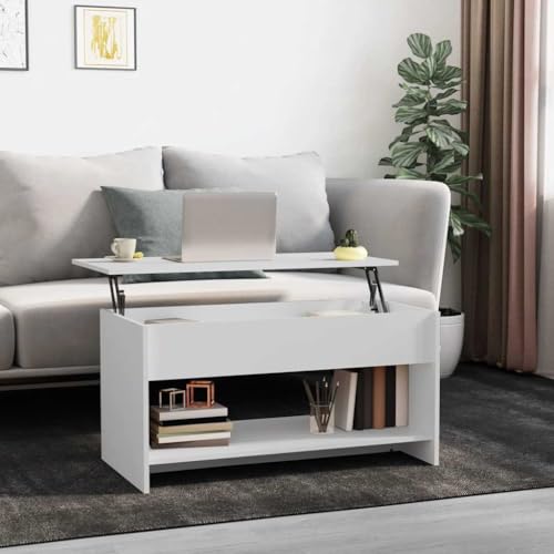 ZQQLVOO Couchtisch Weiß Verstellbarer Couchtisch mit Stauraum und Holzwerkstoff-Oberfläche 102x50x52,5 cm Holzwerkstoff von ZQQLVOO