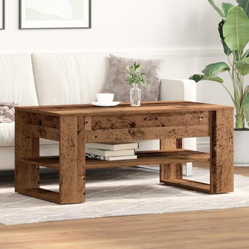 ZQQLVOO Couchtisch aus altem Holz Rustikaler Couchtisch aus Massivholz mit Vintage-Optik und robuster Eichenkonstruktion 102x55x45 cm, technisches Holz von ZQQLVOO