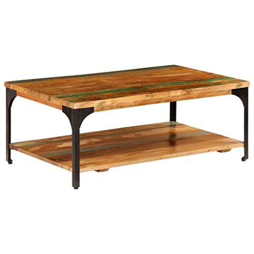 ZQQLVOO Couchtisch mit Ablage Vintage Couchtisch aus Massivholz mit Stahlgestell und Ablagefach 100x60x35 cm Altholz Massiv von ZQQLVOO