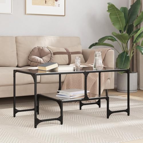 ZQQLVOO Couchtisch mit Glasplatte Schwarz Coffee Table Couch Tisch for Esszimmer Wohnzimmer 98,5x50x45 cm Stahl von ZQQLVOO