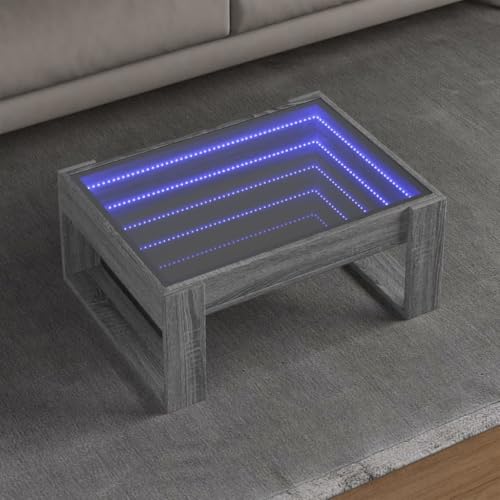 ZQQLVOO Couchtisch mit Infinity-LED Grau Sonoma LED Infinity Spiegel Couchtisch mit RGB Beleuchtung und robuster Platte 70x53x30 cm von ZQQLVOO
