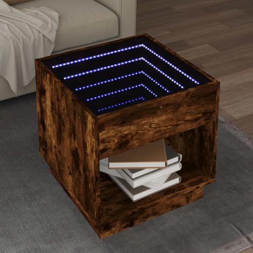 ZQQLVOO Couchtisch mit Infinity-LED Räuchereiche LED Infinity Spiegel Couchtisch mit RGB Beleuchtung und robuster Platte 50x50x50 cm von ZQQLVOO