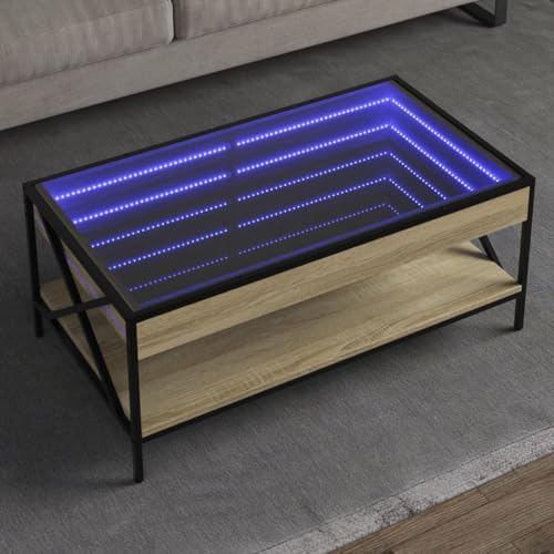 ZQQLVOO Couchtisch mit Infinity-LED Sonoma-Eiche LED Infinity Spiegel Couchtisch mit RGB Beleuchtung und Metallfüßen 90x50x38 cm ZQQLVOO Couchtisch mit Infinity-LED Sonoma-Eiche LED Infinity Spiegel Couchtisch mit RGB Beleuchtung und Metallfüßen 90x50x38 cm von ZQQLVOO