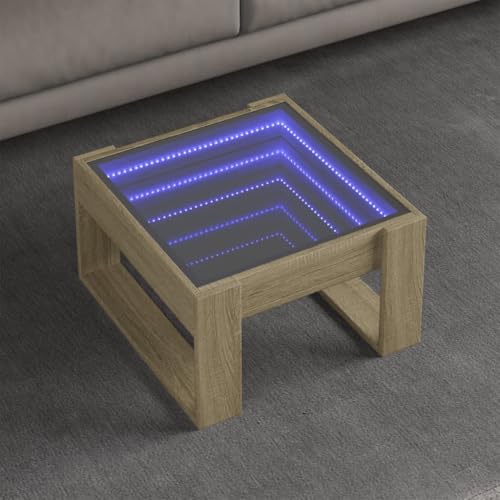 ZQQLVOO Couchtisch mit Infinity-LED Sonoma-Eiche LED Infinity Spiegel Couchtisch mit RGB Beleuchtung und robuster Platte 50x53x30 cm von ZQQLVOO