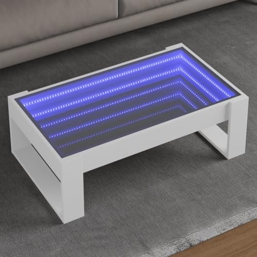ZQQLVOO Couchtisch mit Infinity-LED Weiß LED Infinity Spiegel Couchtisch mit RGB Beleuchtung und robuster Platte 90x53x30 cm von ZQQLVOO