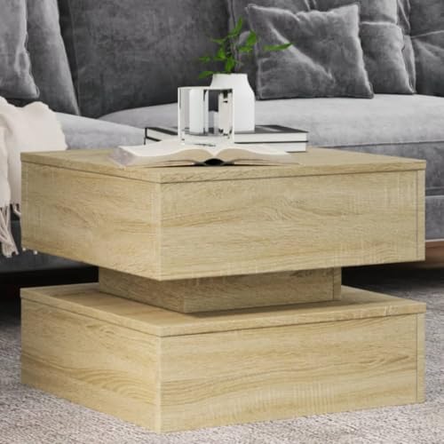 ZQQLVOO Couchtisch mit LED-Leuchten Sonoma-Eiche Moderner LED Couchtisch mit RGB-Beleuchtung und robuster Holzwerkstoff-Platte 50x50x40 cm von ZQQLVOO