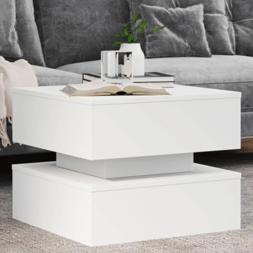 ZQQLVOO Couchtisch mit LED-Leuchten Weiß Couchtische Wohnzimmer möbel for Wohnzimmer Innenraum 50x50x40 cm von ZQQLVOO