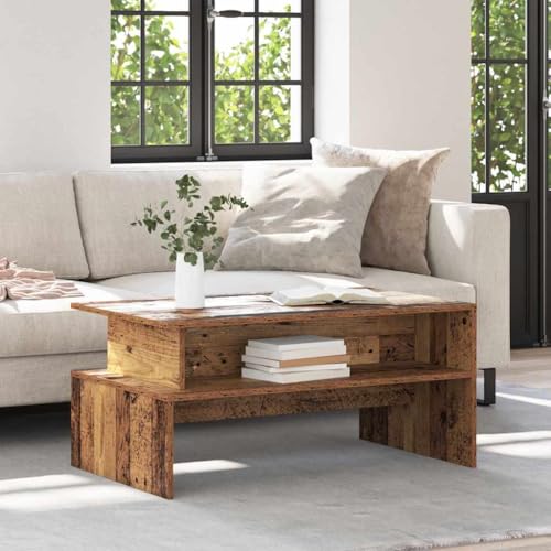 ZQQLVOO Couchtisch mit Regal Sonstiges mit Speicher Altholz Rustikaler Couchtisch mit Regalen für Wohnzimmer und Dekoration 90 x 55 x 42,5 cm Holzwerkstoff von ZQQLVOO
