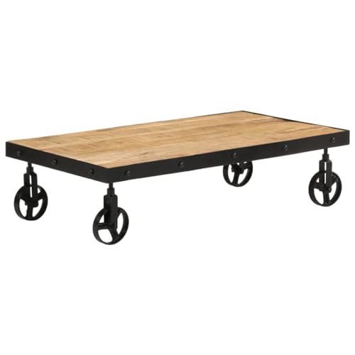 ZQQLVOO Couchtisch mit Rollen Massivholz Mango Massiver Altholz Couchtisch mit Rollen und Stabiler Tischplatte 100x55x26 cm von ZQQLVOO