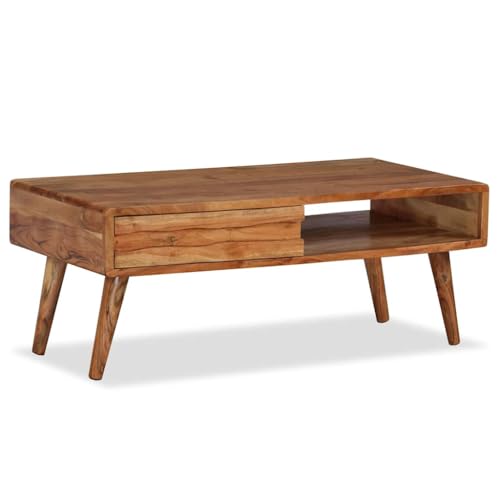 ZQQLVOO Couchtisch mit Schublade Massivholz Geschnitzt Massiver Akazienholz Couchtisch mit rustikalem Charme und Stauraum 100x50x40 cm von ZQQLVOO