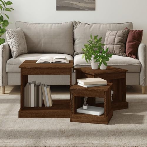 ZQQLVOO Couchtische 3 STK. Braun Eichen-Optik Holzwerkstoff Klassische Couchtische aus Holzwerkstoff - Langlebiges 3er-Set für Wohnzimmer und Schlafzimmer von ZQQLVOO