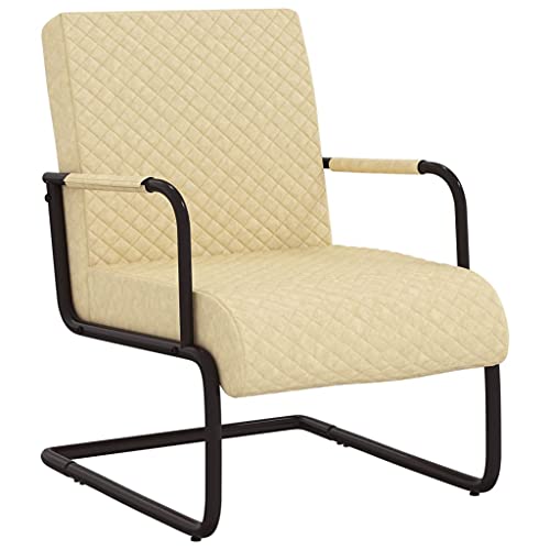 ZQQLVOO Freischwinger Creme Kunstleder Lounge Sessel ohrensessel mit hocker for Balkon Wohnzimmer von ZQQLVOO