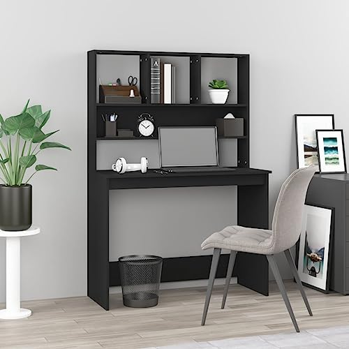 ZQQLVOO Gaming Schreibtisch Bürotisch Ecktisch Arbeitstisch Schreibtisch mit Regal Schwarz 102x45x148 cm Holzwerkstoff von ZQQLVOO