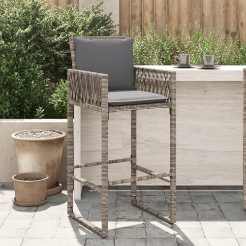 ZQQLVOO Garten-Barhocker mit Kissen 2 STK. Grau Poly Rattan Gartenmöbelstühle Sitzmöglichkeiten im Freien for Patio Garden ZQQLVOO Garten-Barhocker mit Kissen 2 STK. Grau Poly Rattan Gartenmöbelstühle Sitzmöglichkeiten im Freien for Patio Garden von ZQQLVOO