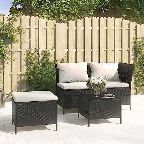 ZQQLVOO Gartenlounge Balkonmöbel Kleiner Balkon Gartensofa 3-TLG. Garten-Lounge-Set mit Kissen Schwarz Poly Rattan von ZQQLVOO