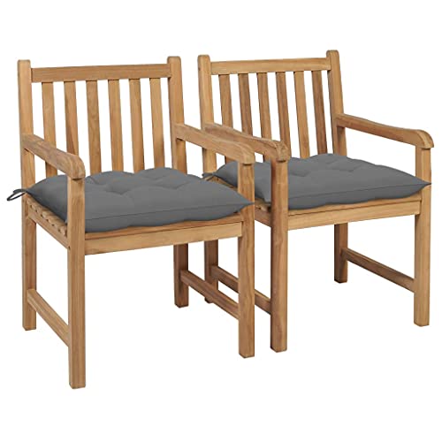 ZQQLVOO Gartenstühle 2 STK. mit Grauen Kissen Massivholz Teak Sitzmöbel für den Garten Balkonstühle for Outdoor Garden ZQQLVOO Gartenstühle 2 STK. mit Grauen Kissen Massivholz Teak Sitzmöbel für den Garten Balkonstühle for Outdoor Garden von ZQQLVOO