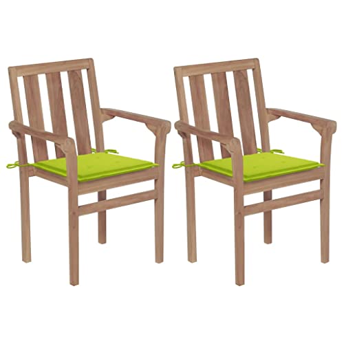 ZQQLVOO Gartenstühle 2 STK. mit Hellgrünen Kissen Teak Massivholz Sitzmöglichkeiten im Freien Sitzgelegenheiten für den Garten for Outdoor Patio von ZQQLVOO