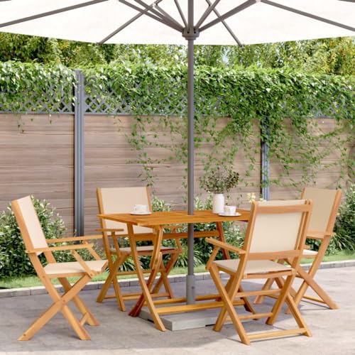 ZQQLVOO Gartenstühle 4 STK. Klappbar Beige Stoff und Massivholz Terrassenmöbel Sitzmöbel für den Garten for Outdoor Garden von ZQQLVOO